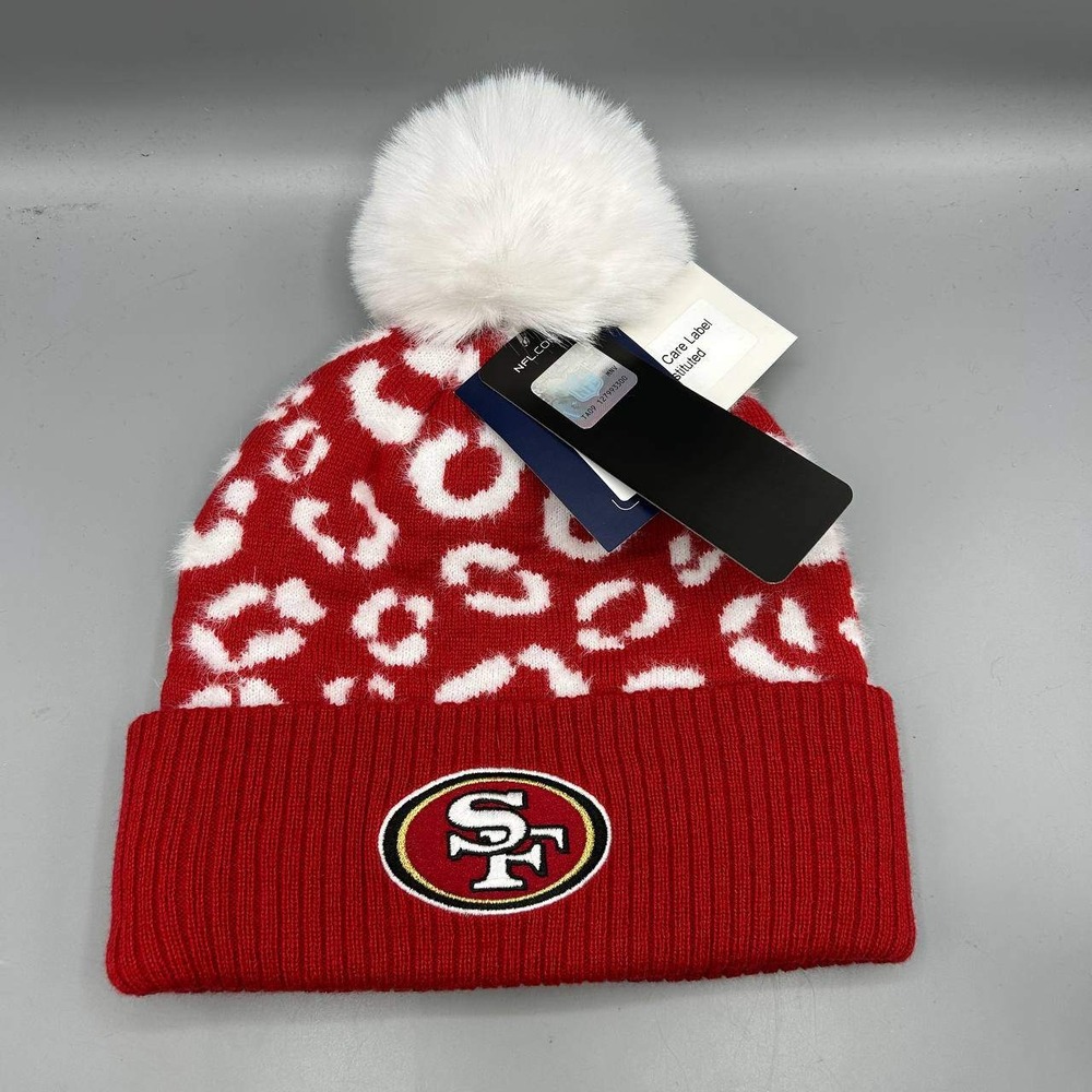 San Francisco 49ers NFL Hat Men Red Fanatics Cuffed Beanie Pom Pom Cap New